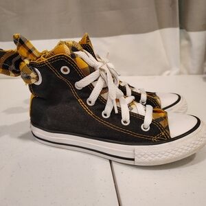 Converse Big Girls Sz 1 Chuck Taylor Yellow/Black Plaid Bow-Back All Star Shoes